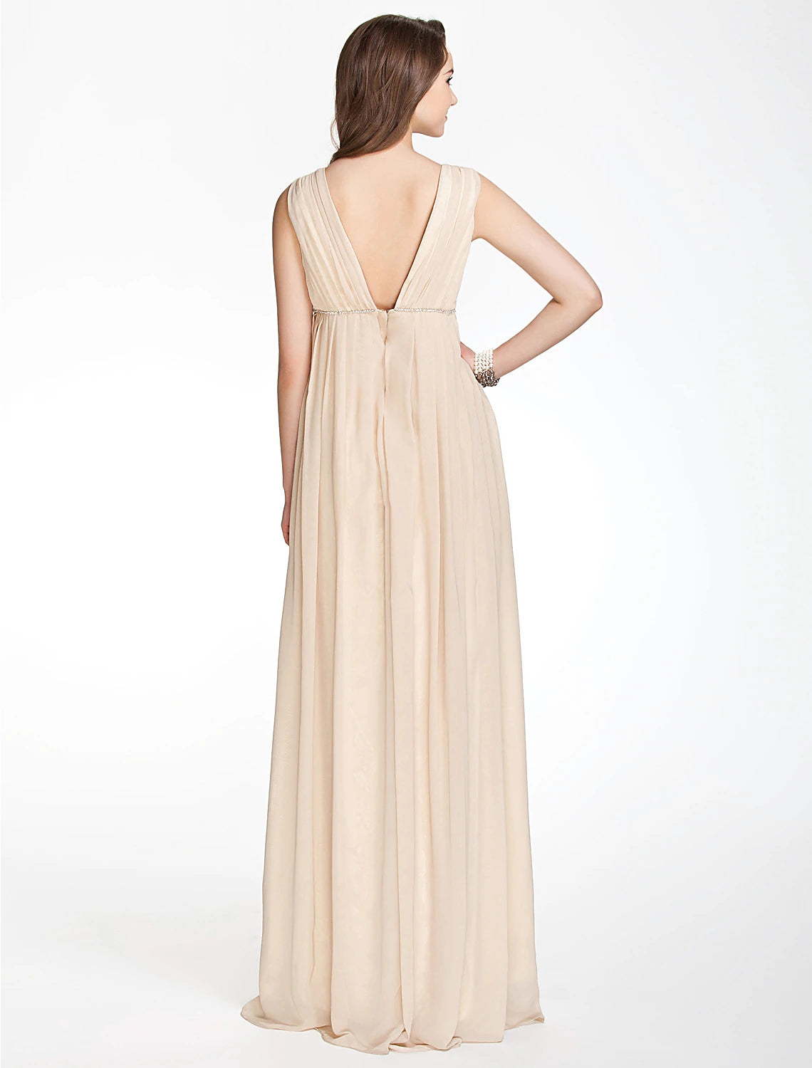 Wholesale A-Line Bridesmaid Dress V Neck Sleeveless Beautiful Back Floor Length Chiffon with Pleats / Beading / Draping